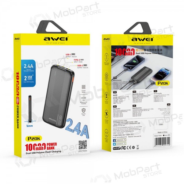 Powerbank Awei P20K 5V/2.4A 10000mAh zwart
