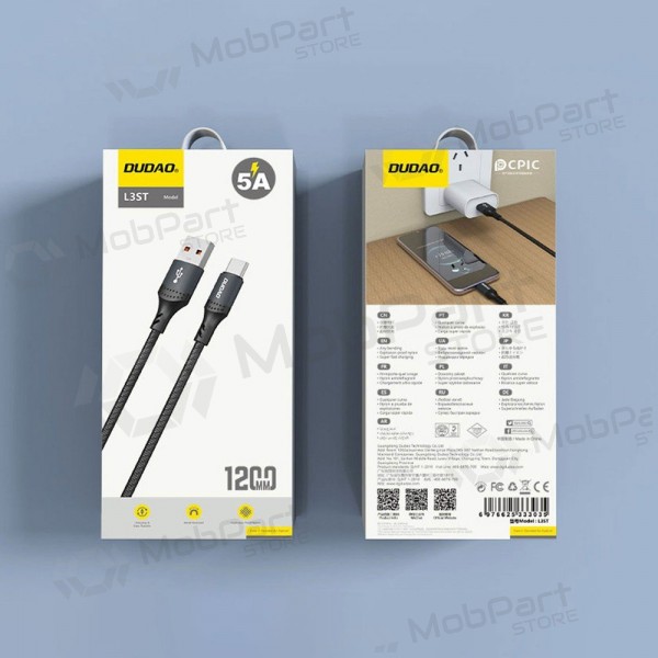 USB-C kabel Dudao L3ST USB-A naar USB-C 2 m 5 A zwart