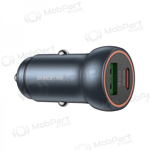 Autolader Borofone BZ32A 30 W USB-C + USB-A grijs