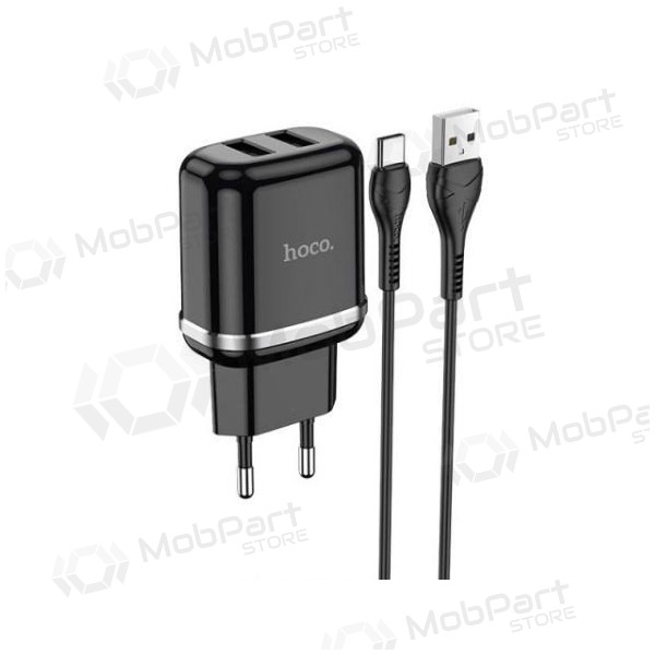 Lader HOCO N4 Aspiring Dual USB + type-C kabel (5V 2.4A) (zwart)