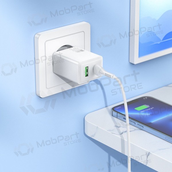 Telefoonoplader Hoco N71 30 W GaN USB-C + USB-A met Lightning-kabel 1 m wit