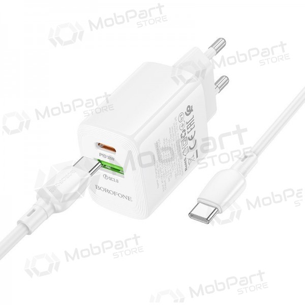 Telefoonoplader Borofone BN29 30 W USB-C + USB-A met USB-C kabel 1 m wit