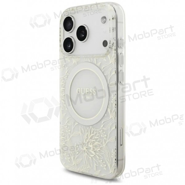 Apple iPhone 18 Pro hoesje - Guess IML Flowers Allover Strap MagSafe (wit)