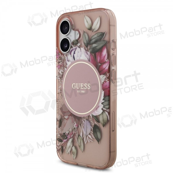 Apple iPhone 17 hoesje - Guess IML Flowers Strap MagSafe (roze)
