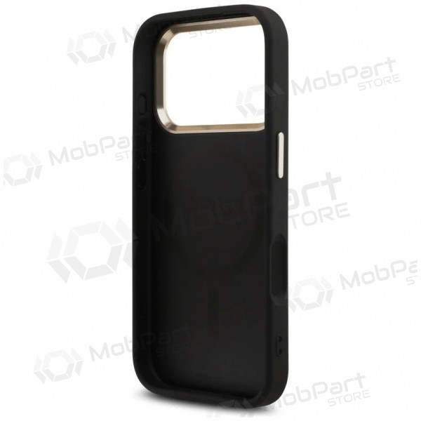Apple iPhone 17 Pro Max hoesje - Guess PU Leather 4G Strass Triangle Logo Gold Frame MagSafe (zwart)