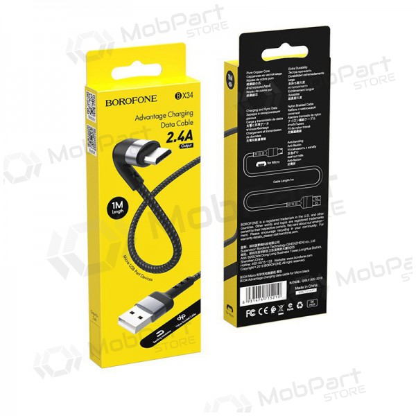 USB kabel Borofone BX34 microUSB 1.0m (zwart)