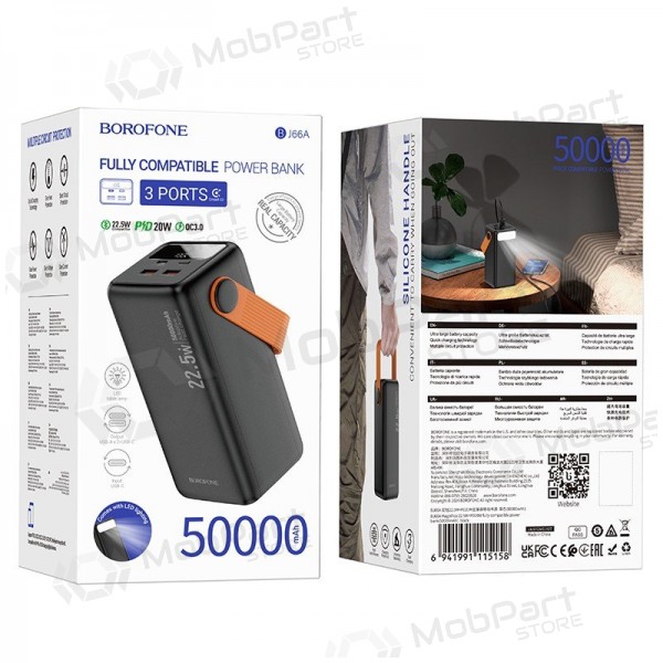 Externe batterij (Power Bank) Borofone BJ66A 50000 mAh 22.5 W + PD 20 W, zwart