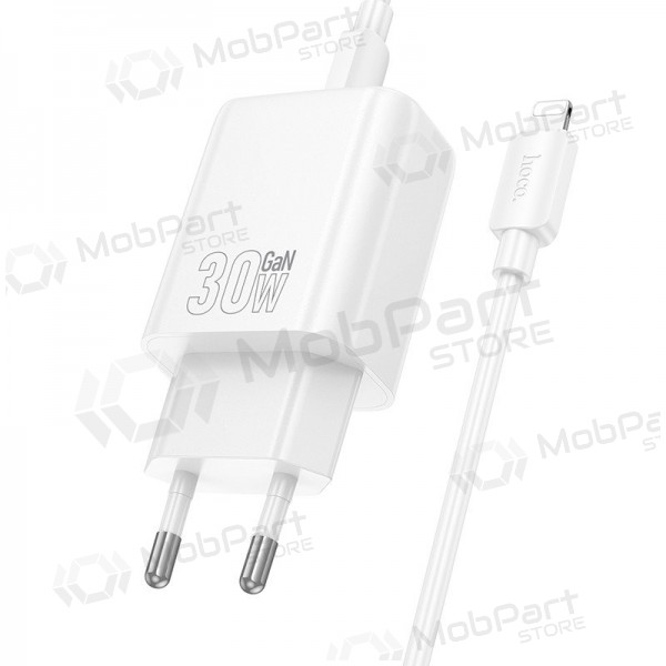 Telefoonoplader Hoco N63 30 W GaN USB-C + USB-A met Lightning-kabel 1 m wit
