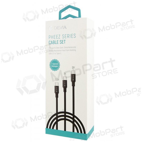 USB kabel Devia Pheez 3 Pack microUSB 0.25m,1.0m,2.0m (zwart)