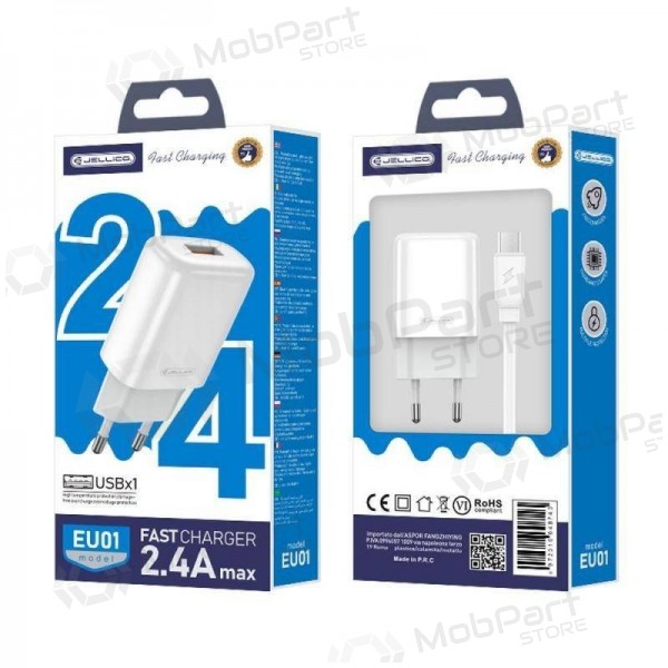 Lader buitinis Jellico EU01 2.4A USB + MicroUSB wit