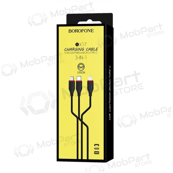 USB kabel Borofone BX17 3in1 microUSB-Lightning-Type-C 1.0m (zwart)