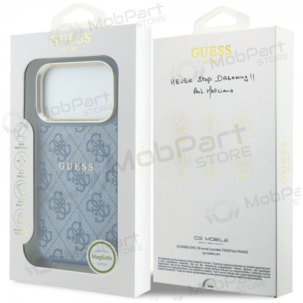 Apple iPhone 18 Pro hoesje - Guess PU Leather 4G Gold Frame Embossed MagSafe (blauw)