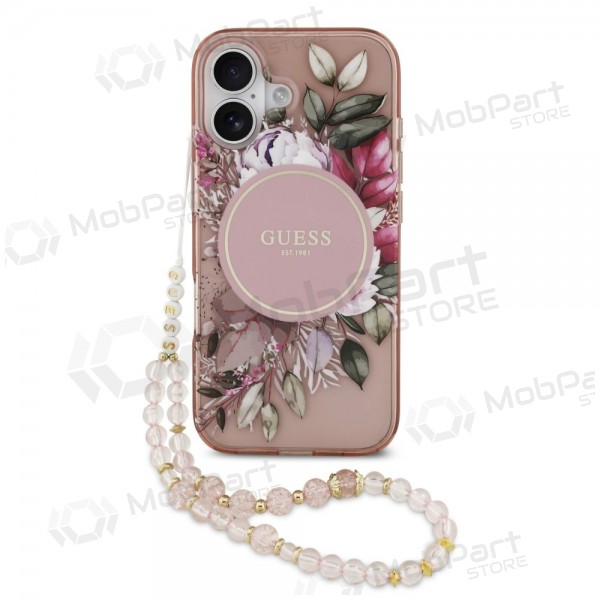 Apple iPhone 17 hoesje - Guess IML Flowers Strap MagSafe (roze)