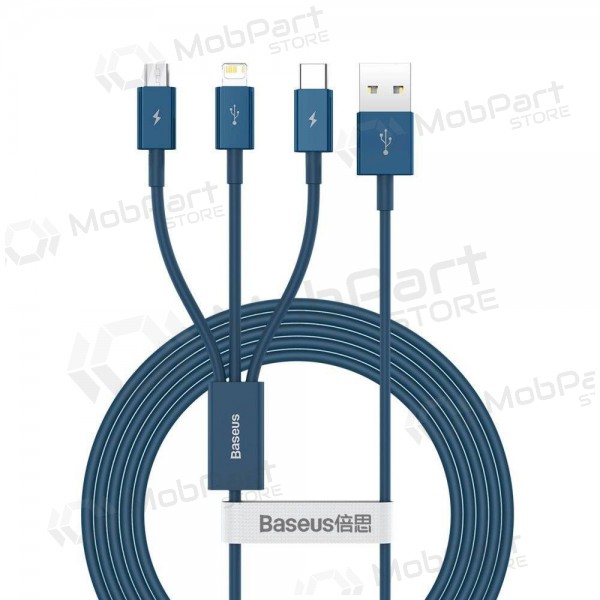 USB-kabel Baseus Superior USB - microUSB+Lightning+Type-C 100W 1.5m (blauw) CAMLTYS-03