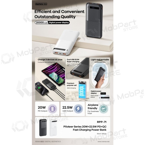 Externe batterij Power Bank Remax RPP-71 22.5W 10000mAh zwart