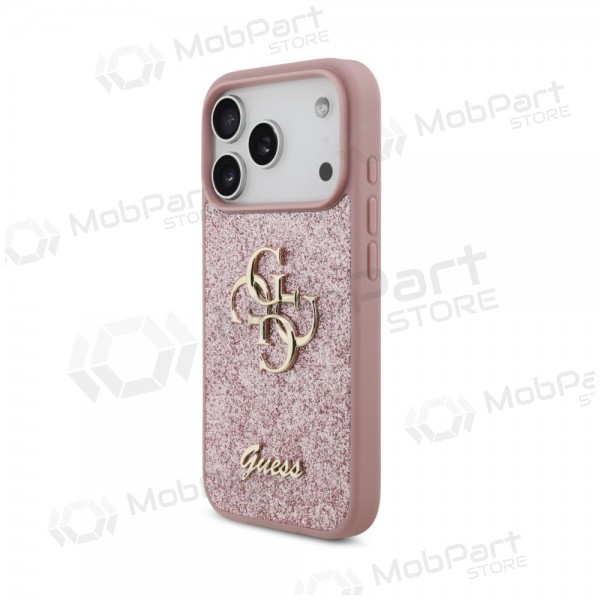 Apple iPhone 18 Pro hoesje - Guess PU Fixed Glitter 4G Metal Logo (roze)