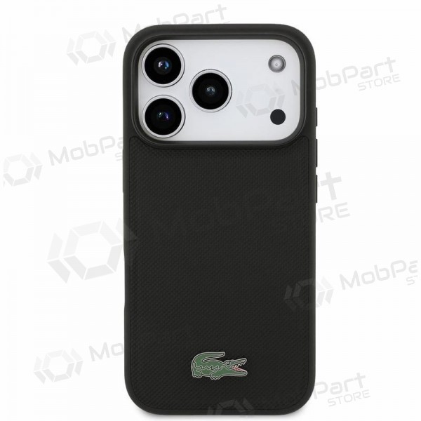 Apple iPhone 18 Pro hoesje - Lacoste PVC Iconic Petit Pique Metal Logo MagSafe (zwart)