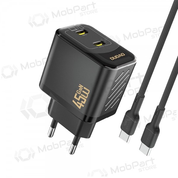 Telefoonoplader Dudao A28PC 45 W GaN 2x USB-C met USB-C kabel 1 m zwart