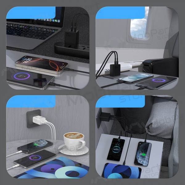 Telefoonoplader Dudao A28PC 45 W GaN 2x USB-C met USB-C kabel 1 m zwart