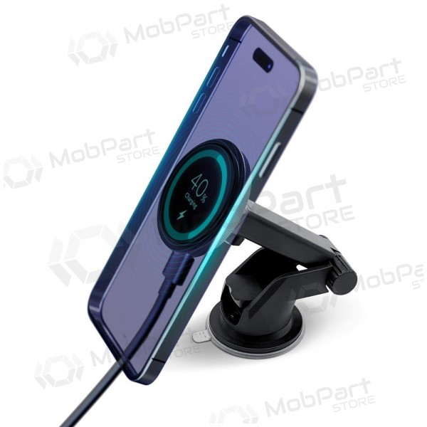 Auto telefoonhouder met draadloos opladen 3MK Car MagCharger 15 W op het dashboard.