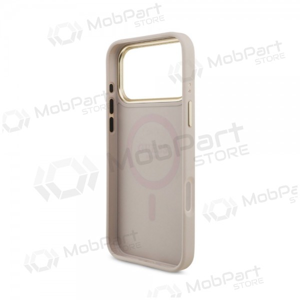 Apple iPhone 18 Pro Max hoesje - Guess PU Leather 4G Strass Triangle Logo Gold Frame MagSafe (roze)