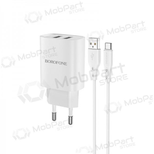 Lader Borofone BN2 2xUSB 2.1A + USB Type-C (wit)