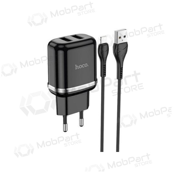 Lader HOCO N4 Aspiring Dual USB + type-C kabel (5V 2.4A) (zwart)