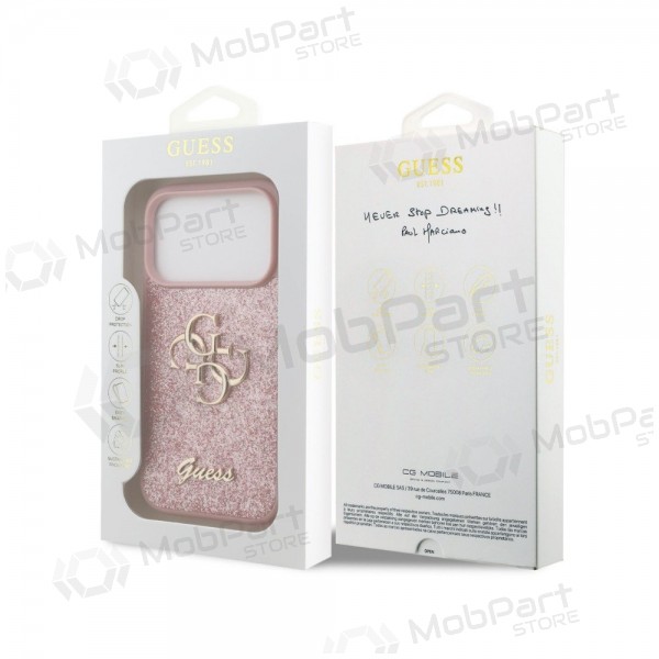 Apple iPhone 18 Pro hoesje - Guess PU Fixed Glitter 4G Metal Logo (roze)