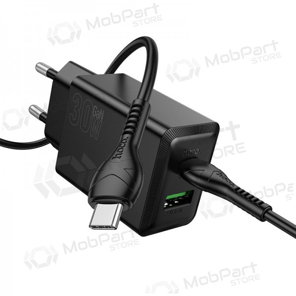Telefoonoplader Hoco N71 30 W GaN USB-C + USB-A met USB-C kabel 1 m zwart