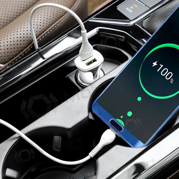 Lader automobilinis Hoco Z31 Quick Charge 3.0 (3.4A) x 2 USB + Type-C (wit)
