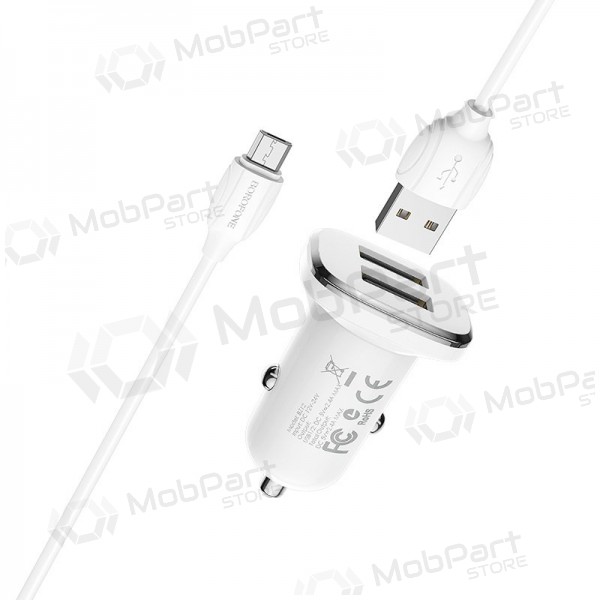 Lader automobilinis Borofone BZ12 USB + microUSB (2.4A) (wit)