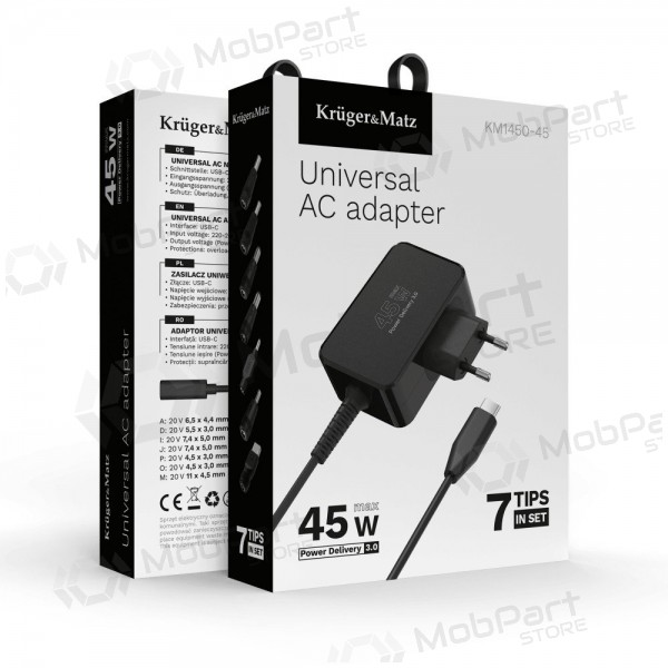 Universele laptoplader Kruger&Matz 45W zwart