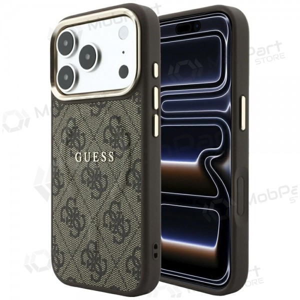 Apple iPhone 18 Pro Max hoesje - Guess PU Leather 4G Gold Frame Embossed MagSafe (bruin)