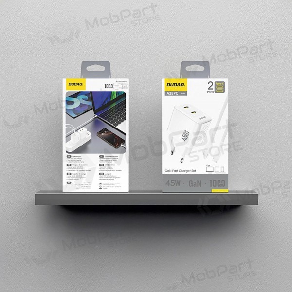 Telefoonoplader Dudao A28PC 45 W GaN 2x USB-C met USB-C kabel 1 m wit