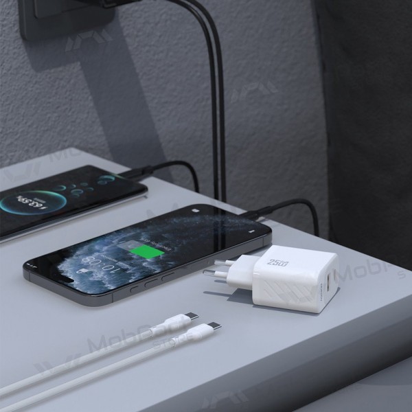 Telefoonoplader Dudao A26TC 25 W GaN USB-C + USB-A met USB-C kabel 1 m wit