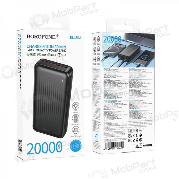 Externe batterij (Power Bank) Borofone BJ80A 20000 mAh 22.5 W, zwart