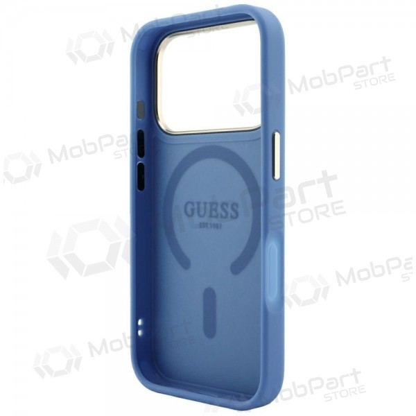 Apple iPhone 18 Pro Max hoesje - Guess PU Leather 4G Gold Frame Embossed MagSafe (blauw)