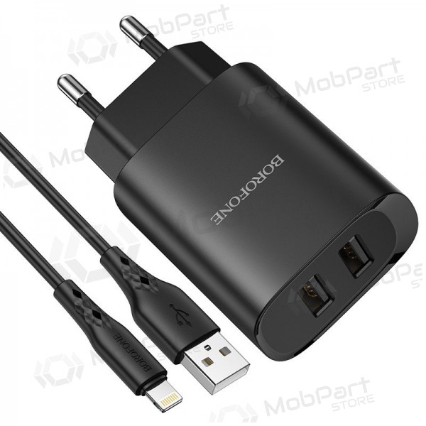 Lader Borofone BN2 2xUSB 2.1A + Lightning (zwart)