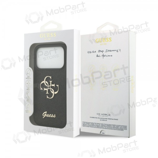 Apple iPhone 18 Pro hoesje - Guess PU Fixed Glitter 4G Metal Logo (zwart)