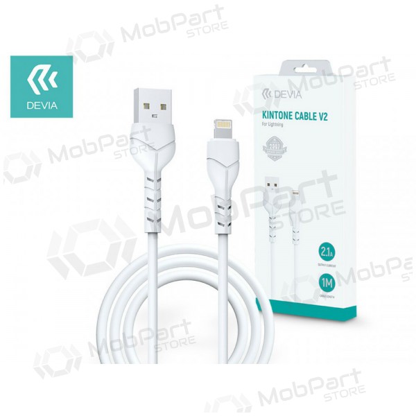 USB-kabel Devia Kintone Lightning 1.0m (wit) 5V 2.1A