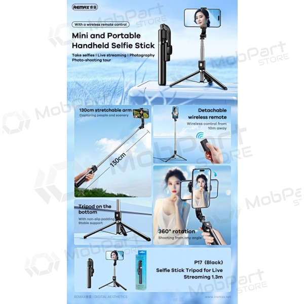 Selfiestick Remax P17 1.3m zwart