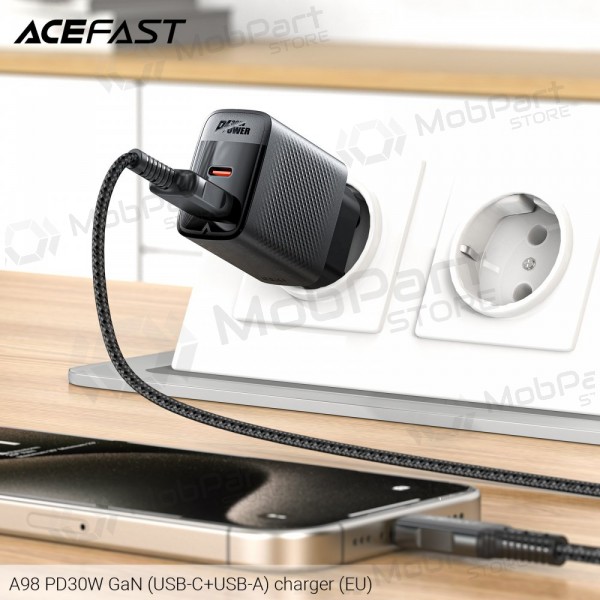 Lader Acefast A98 30W GaN USB-C/USB-A zwart