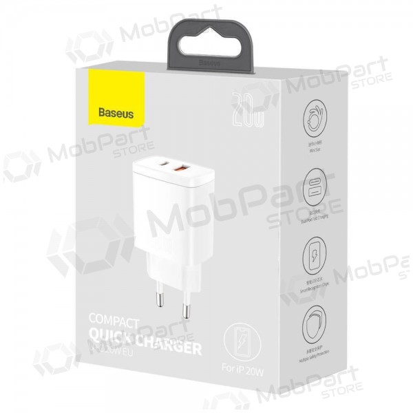 Oplader Baseus USB + Type-C 20W CCXJ-B02 (wit)