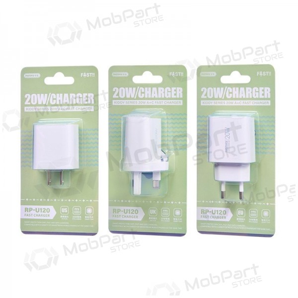 Telefoonoplader Remax RP-U120 20 W USB-C + USB-A wit