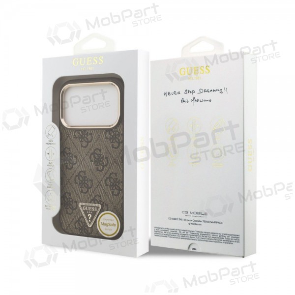 Apple iPhone 18 Pro hoesje - Guess PU Leather 4G Strass Triangle Logo Gold Frame MagSafe (bruin)