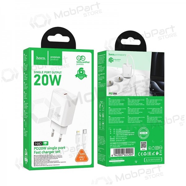 Lader Hoco N60 20W GaN USB-C + USB-C to Lightning cable 1.0m wit