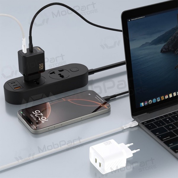 Telefoonoplader Dudao A28PC 45 W GaN 2x USB-C met USB-C kabel 1 m zwart