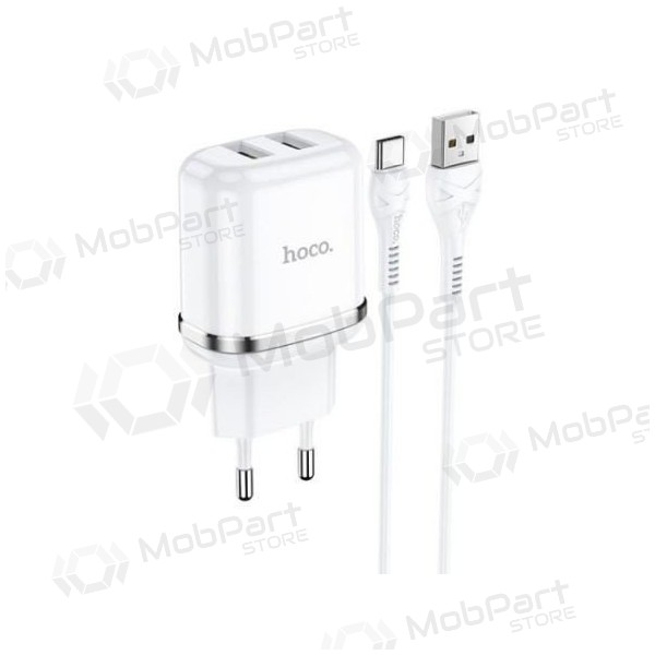 Lader HOCO N4 Aspiring Dual USB + type-C kabel (5V 2.4A) (wit)