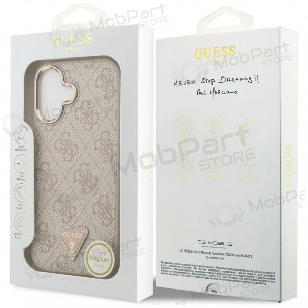 Apple iPhone 17 hoesje - Guess PU Leather 4G Strass Triangle Logo Gold Frame MagSafe (roze)
