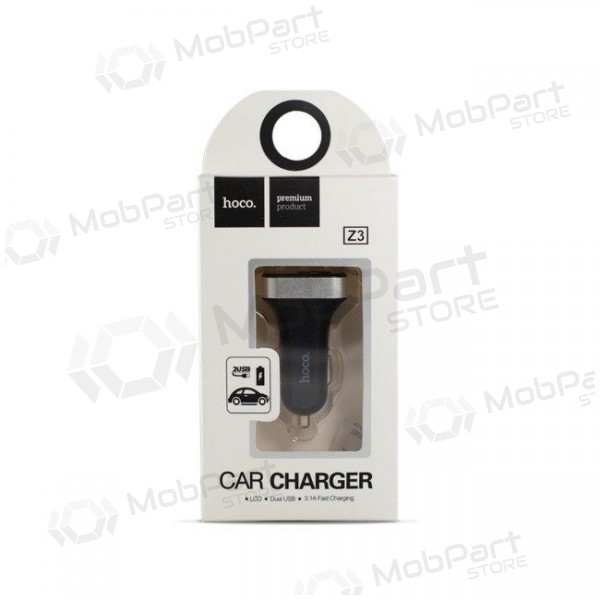 Autolader HOCO Z3 Dual Usb (Display, 3.1A) (zwart)